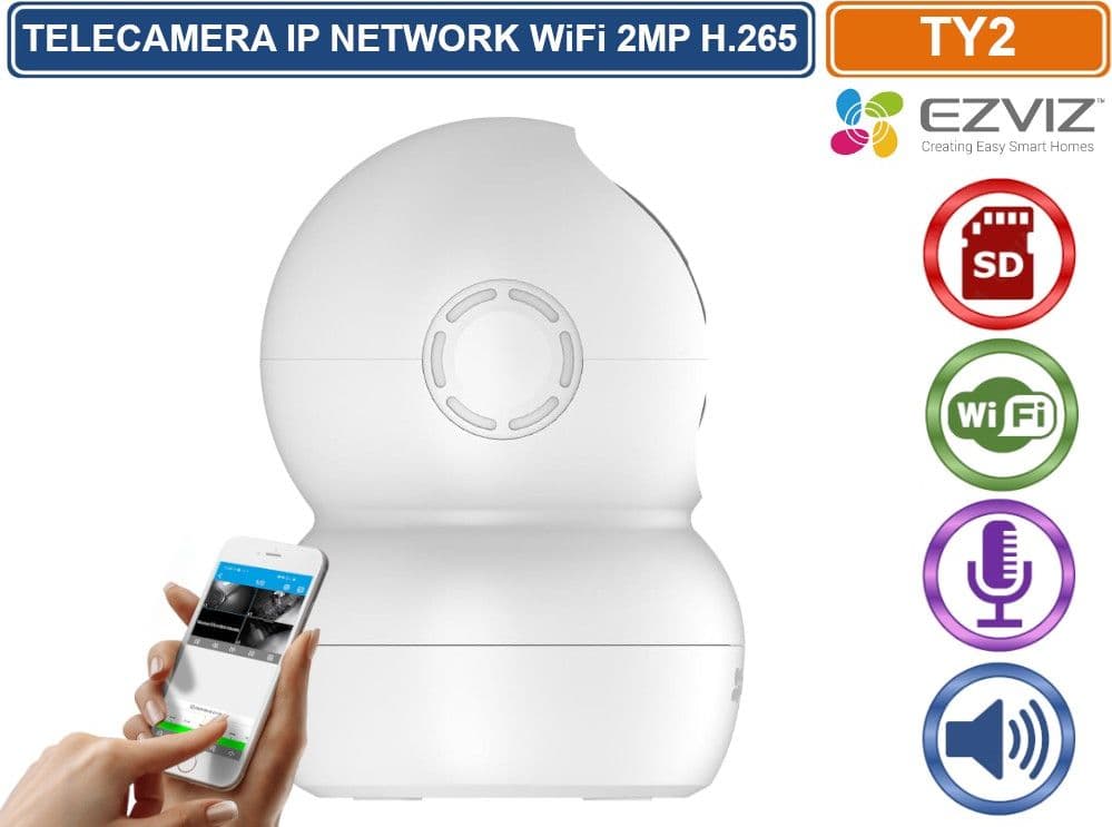 EZVIZ TY2 TELECAMERA IP NETWORK MOTORIZZATA WiFi 2.4 GHz DA INTERNO 2MP REGISTRA SU SD AUDIO BIDIREZIONALE - 3