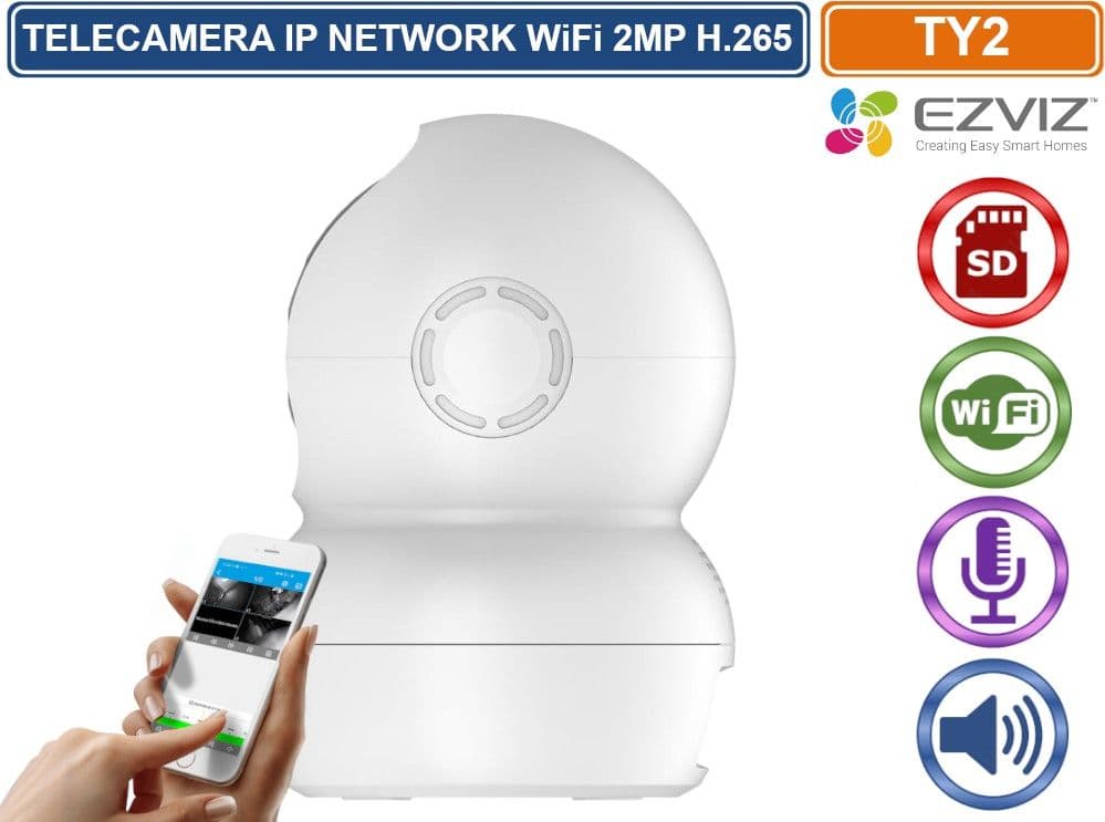 EZVIZ TY2 TELECAMERA IP NETWORK MOTORIZZATA WiFi 2.4 GHz DA INTERNO 2MP REGISTRA SU SD AUDIO BIDIREZIONALE - 4
