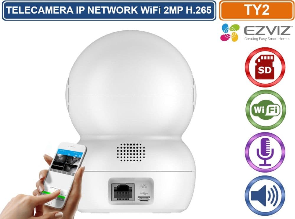 EZVIZ TY2 TELECAMERA IP NETWORK MOTORIZZATA WiFi 2.4 GHz DA INTERNO 2MP REGISTRA SU SD AUDIO BIDIREZIONALE - 5