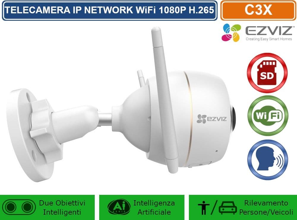 EZVIZ C3X TELECAMERA IP NETWORK WiFi 1080P INTELLIGENZA ARTIFICIALE VISIONE NOTTURNA A COLORI AUDIO BIDIREZIONALE REGISTRA SU SD CARD IP67 - 3