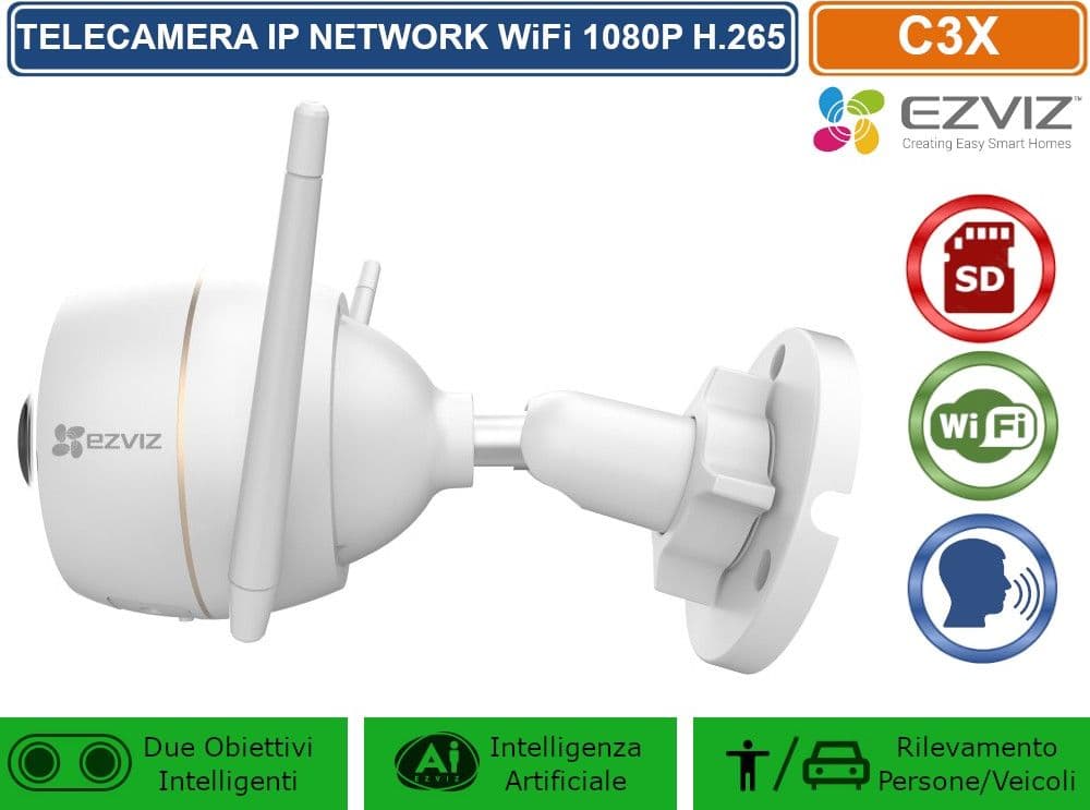 EZVIZ C3X TELECAMERA IP NETWORK WiFi 1080P INTELLIGENZA ARTIFICIALE VISIONE NOTTURNA A COLORI AUDIO BIDIREZIONALE REGISTRA SU SD CARD IP67 - 4
