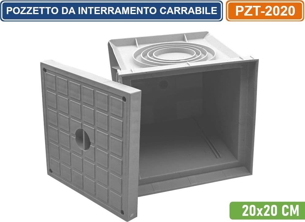 POZZETTO DA INTERRAMENTO GRIGIO CARRABILE IN POLIPROPILENE PER CAVI ELETTRICI 20x20 CM - 2