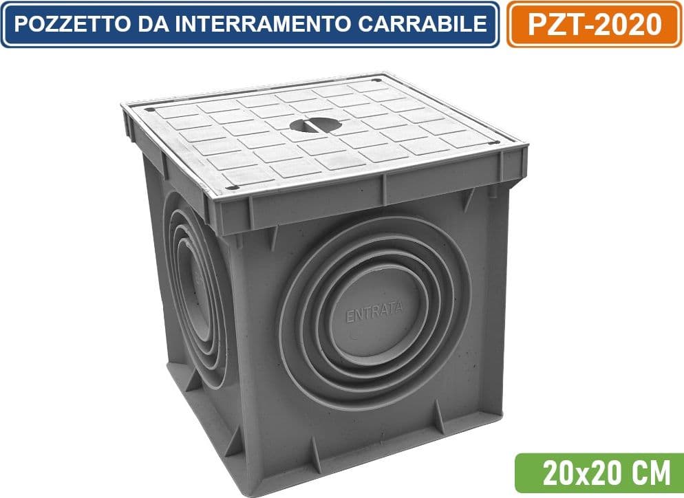 POZZETTO DA INTERRAMENTO GRIGIO CARRABILE IN POLIPROPILENE PER CAVI ELETTRICI 20x20 CM - 3