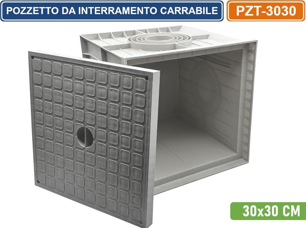 POZZETTO DA INTERRAMENTO GRIGIO CARRABILE IN POLIPROPILENE PER CAVI ELETTRICI 30x30 CM - 2
