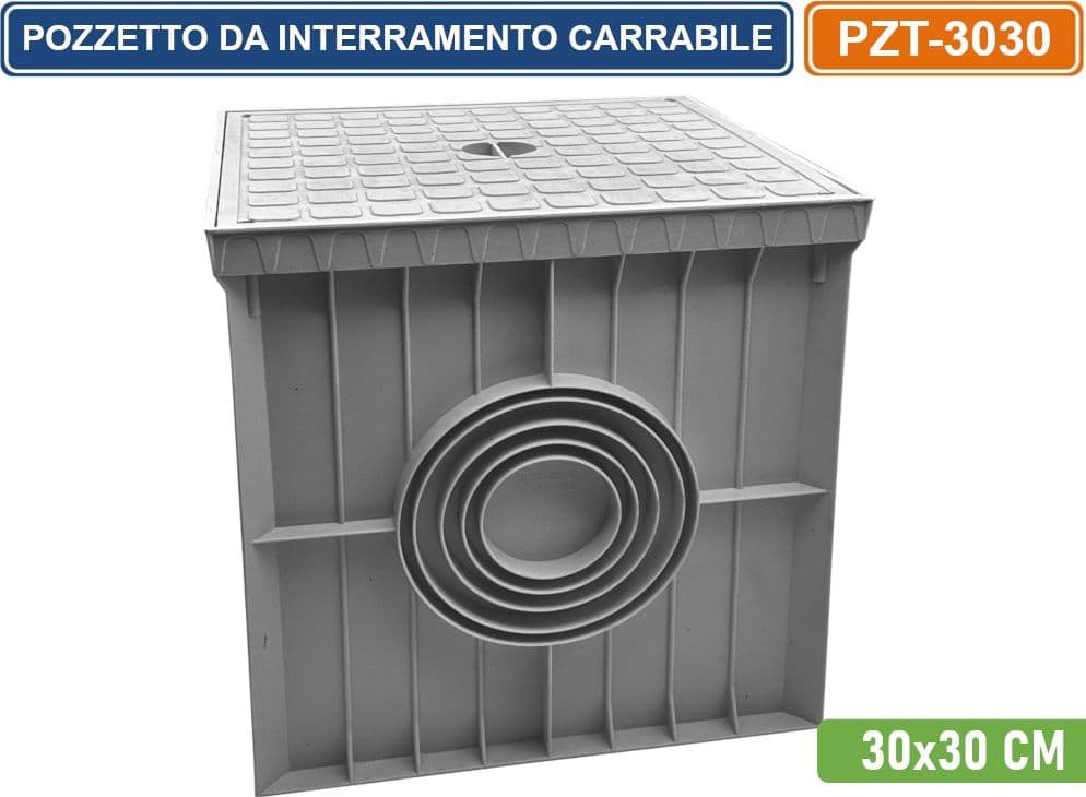 POZZETTO DA INTERRAMENTO GRIGIO CARRABILE IN POLIPROPILENE PER CAVI ELETTRICI 30x30 CM - 3