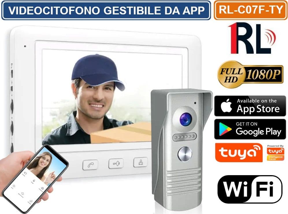 VIDEOCITOFONO WIFI INTELIGENTE GESTIBILE DA SMARTPHONE APP TUYA CON MONITOR 7"VIDEOCAMERA 2 MP