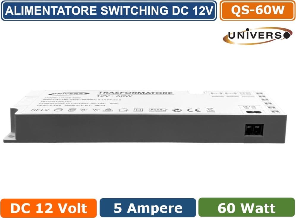 UNIVERSO QS-60W ALIMENTATORE SWITCHING DC 12V 60W 5A 7 USCITE 3 INGRESSO SENSORE PER STRIP LED - 3