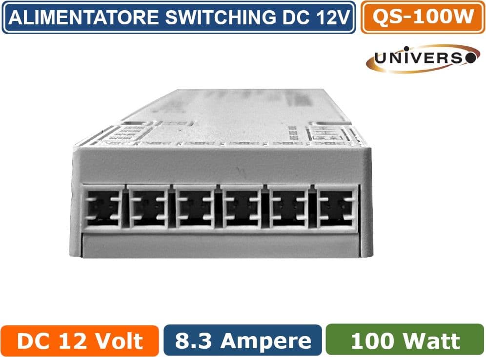 UNIVERSO QS-100W ALIMENTATORE SWITCHING DC 12V 100W 8.33A 11 USCITE 3 INGRESSO SENSORE PER STRIP LED - 5
