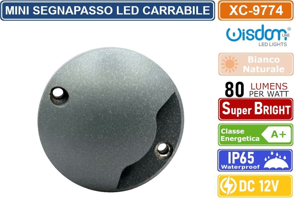 MINI SEGNAPASSO LED CALPESTABILE 2W SINGOLO FASCIO LUMINOSO IP65 DA ESTERNO GRIGIO BIANCO NATURALE - 2