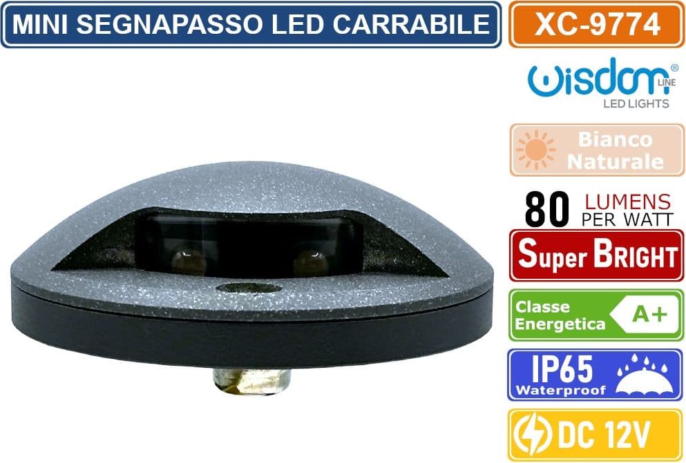 MINI SEGNAPASSO LED CALPESTABILE 2W SINGOLO FASCIO LUMINOSO IP65 DA ESTERNO GRIGIO BIANCO NATURALE - 3