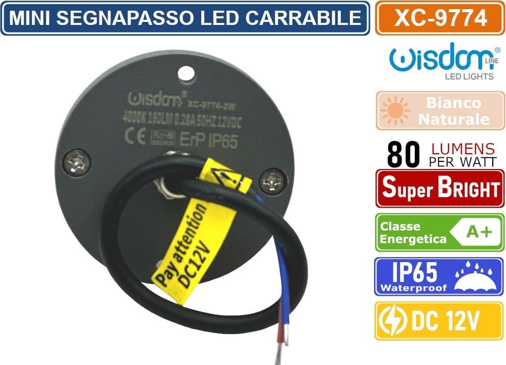 MINI SEGNAPASSO LED CALPESTABILE 2W SINGOLO FASCIO LUMINOSO IP65 DA ESTERNO GRIGIO BIANCO NATURALE - 4