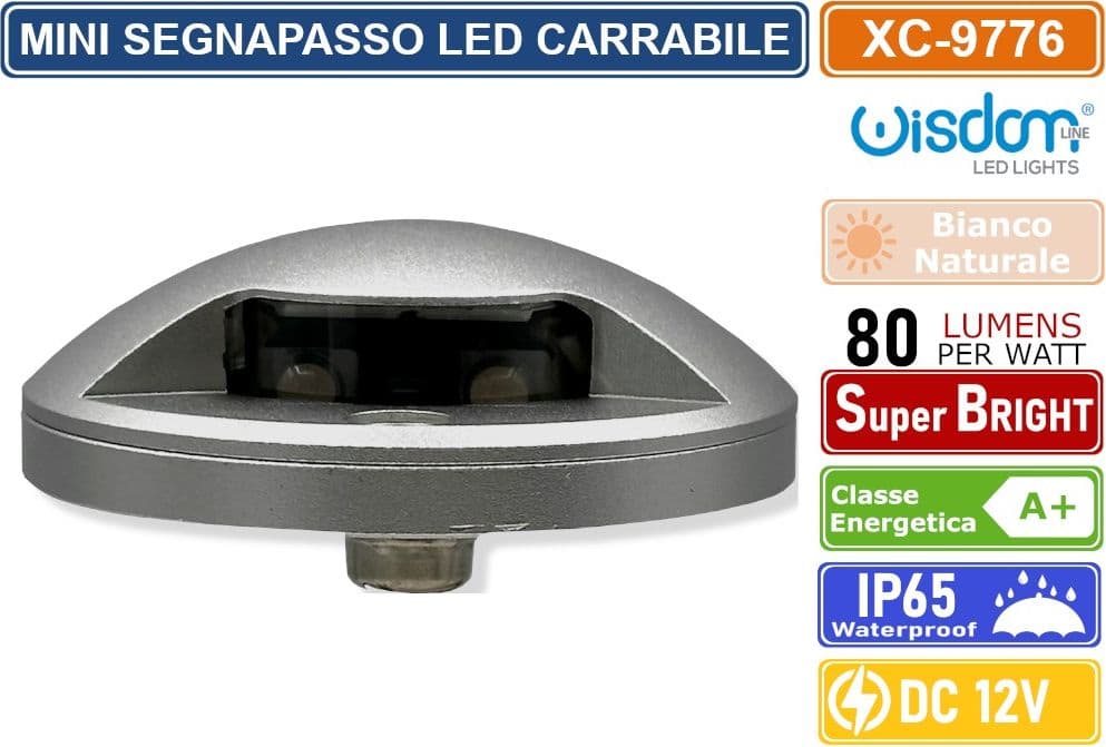 MINI SEGNAPASSO LED CALPESTABILE 2W SINGOLO FASCIO LUMINOSO IP65 DA ESTERNO COLOR ACCIAIO BIANCO NATURALE - 2