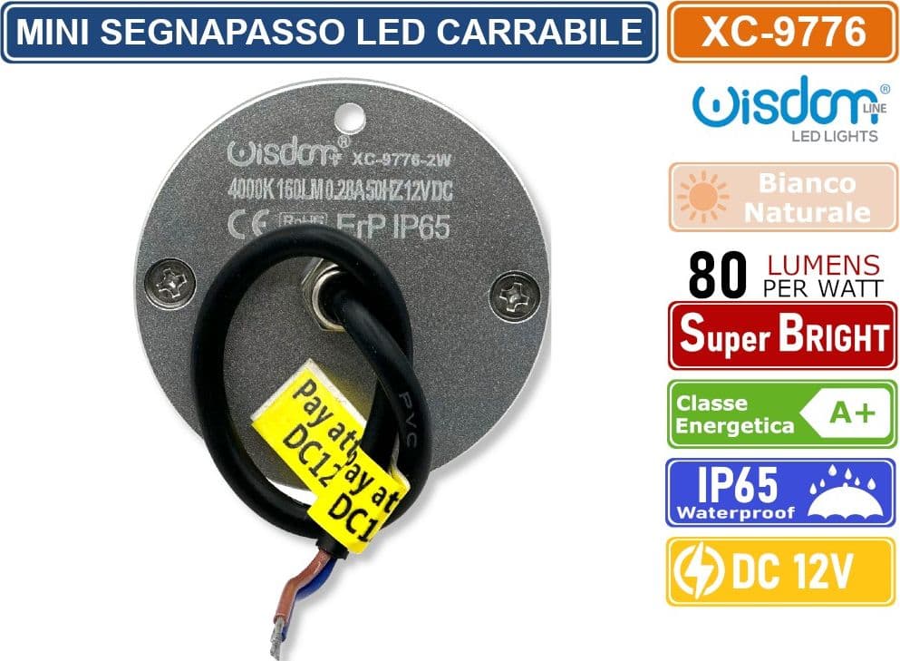MINI SEGNAPASSO LED CALPESTABILE 2W SINGOLO FASCIO LUMINOSO IP65 DA ESTERNO COLOR ACCIAIO BIANCO NATURALE - 3