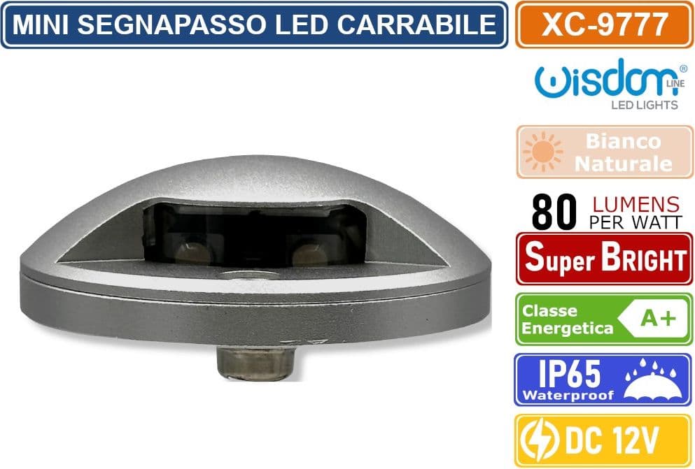 MINI SEGNAPASSO LED CALPESTABILE 4W DOPPIO FASCIO LUMINOSO IP65 DA ESTERNO COLOR ACCIAIO BIANCO NATURALE - 3