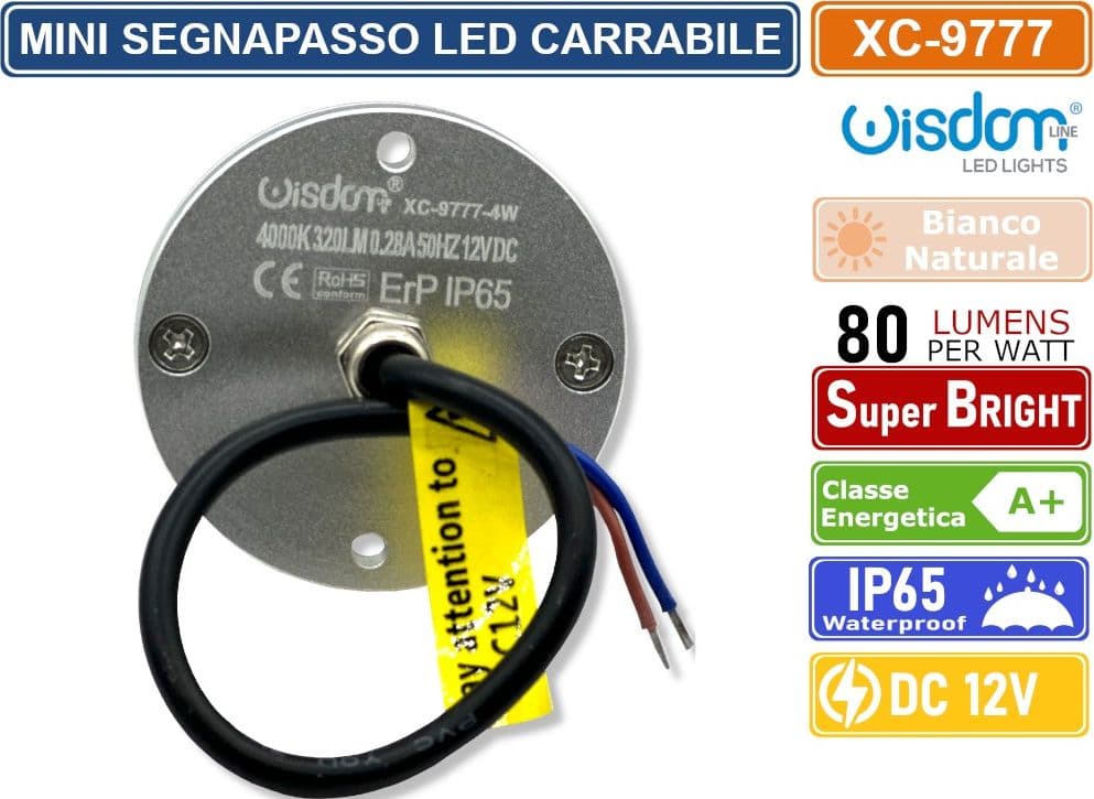 MINI SEGNAPASSO LED CALPESTABILE 4W DOPPIO FASCIO LUMINOSO IP65 DA ESTERNO COLOR ACCIAIO BIANCO NATURALE - 4