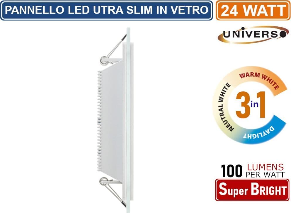 PANNELLO LED SLIM ROTONDO DA INCASSO CON CORNICE IN VETRO 24W 2400 LUMEN CCT 3000K - 4000K - 6500K - 3