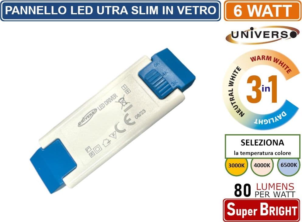 PANNELLO SMD LED QUADRATO DA INCASSO 6W CON DRIVER 480 LUMEN CCT 3000K - 4000K - 6500K SELEZIONABILE - 4