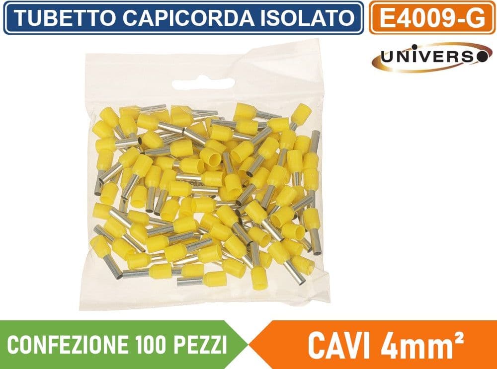 CONFEZIONE 100 PEZZI TUBETTO TERMINALE CAPICORDA ISOLATO PER CAVI DA 4mm² TERMINALE DA 9mm - GIALLO ROSSO BLU - 3