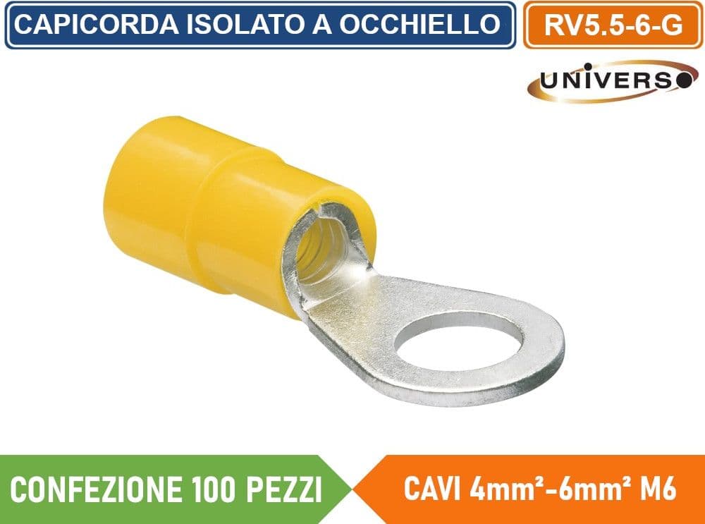 CONFEZIONE 100 PEZZI CAPICORDA TERMINALE AD OCCHIELLO ISOLATO PER CAVI DA 4 mm² a 6 mm² M6 - 2