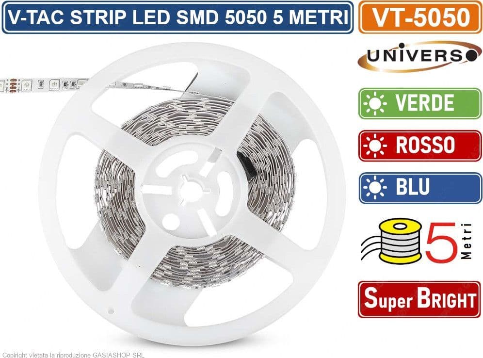 V-TAC VT-5050-60 STRISCIA LED FLESSIBILE 55W SMD 60 LED/METRO 12V - BOBINA DA 5 METRI - SKU 212137 / 212128 / 212138 - 4