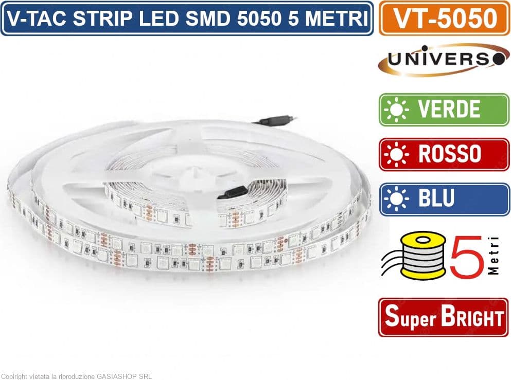 V-TAC VT-5050-60 STRISCIA LED FLESSIBILE 55W SMD 60 LED/METRO 12V - BOBINA DA 5 METRI - SKU 212137 / 212128 / 212138 - 2