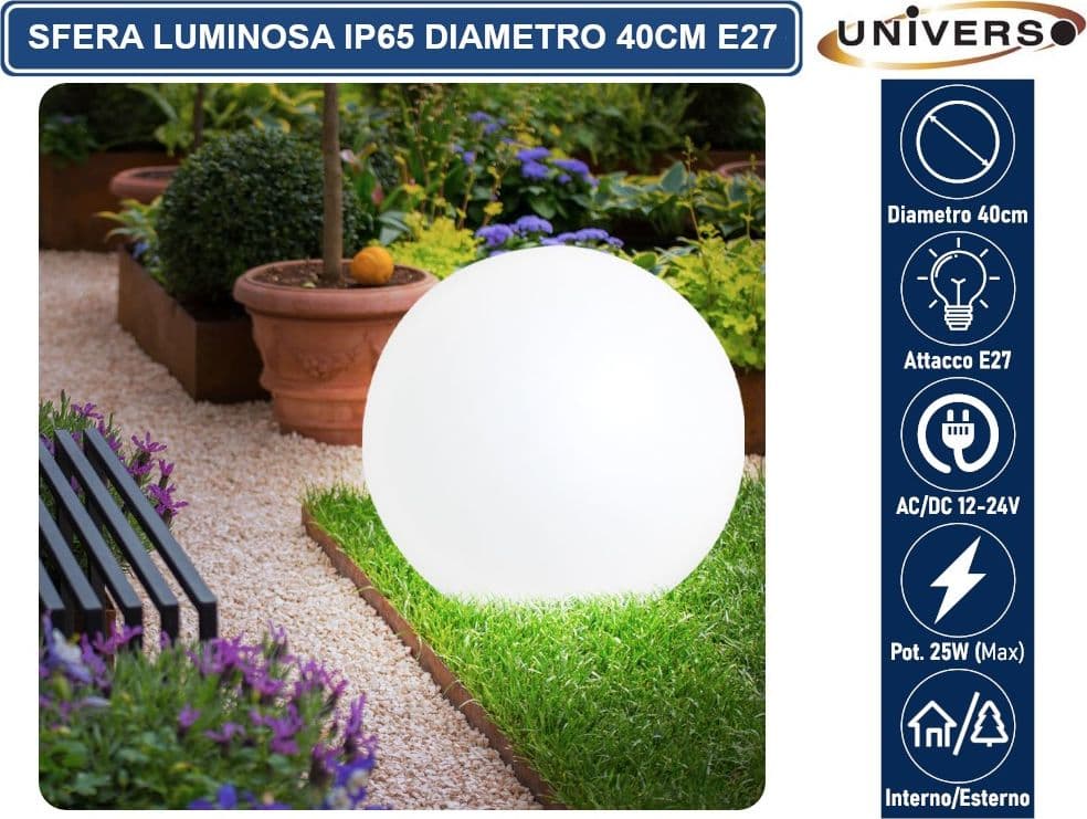 LAMPADA A SFERA BIANCA DA GIARDINO 40CM CON ATTACCO E27 MAX 25W DA INTERNO ED ESTERNO IP65 - 4