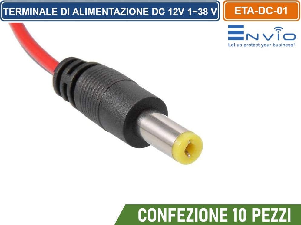 CONFEZIONE 10 PEZZI CAVO TERMINALE DI ALIMENTAZIONE 25 CM CON CONNETTORE CC MASCHIO DC 12V 1~38 V - 3