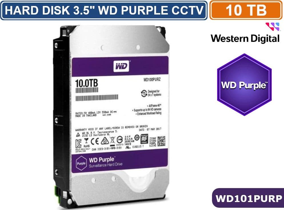HARD DISK HD 3,5" SATA PURPLE 10000 GB 10TB WESTERN DIGITAL WD101PURP CCTV CAMERA
