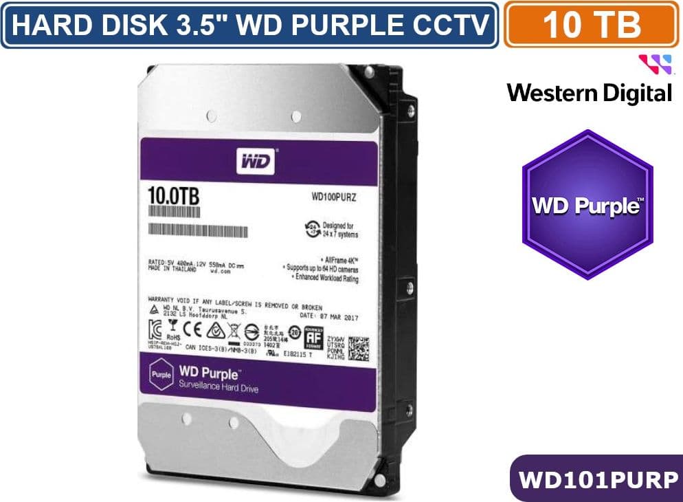 HARD DISK HD 3,5" SATA PURPLE 10000 GB 10TB WESTERN DIGITAL WD101PURP CCTV CAMERA - 2