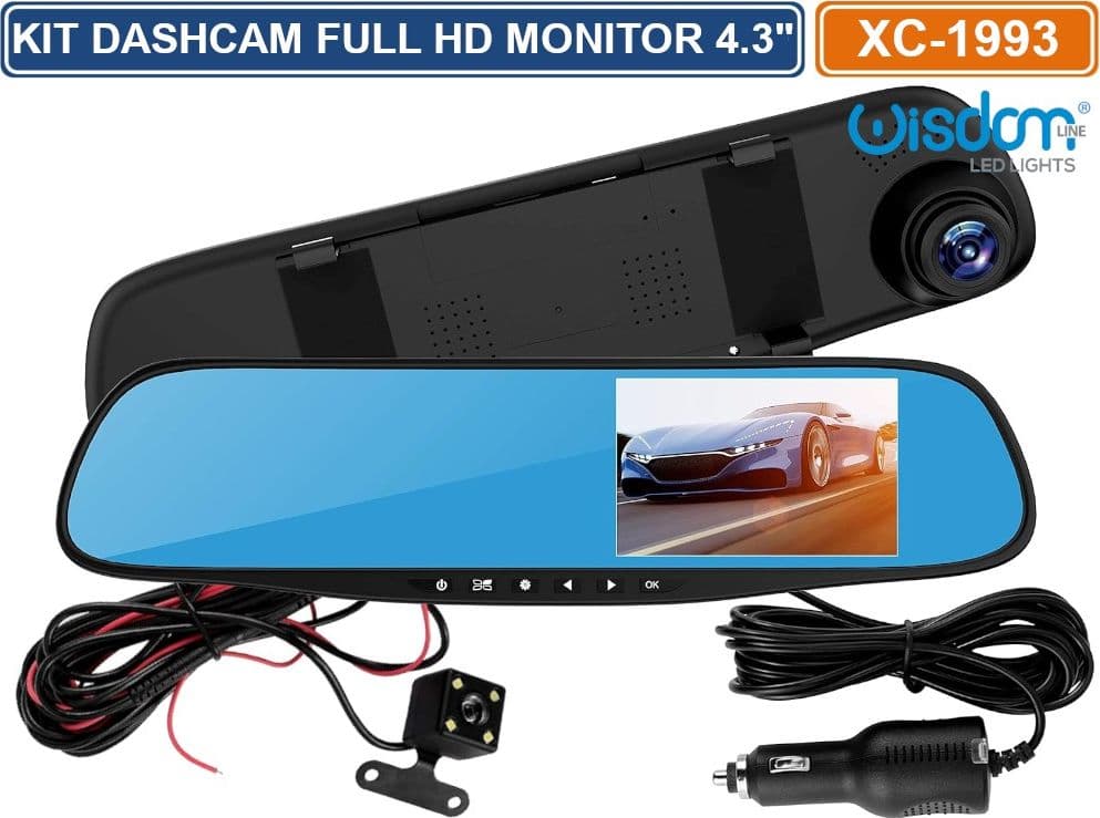 KIT SPECCHIETTO RETROVISORE MONITOR 4.3" CON DASHCAM E TELECAMERA RETROMARCIA REGISTRA SD CARD FULL HD 1080P - 2
