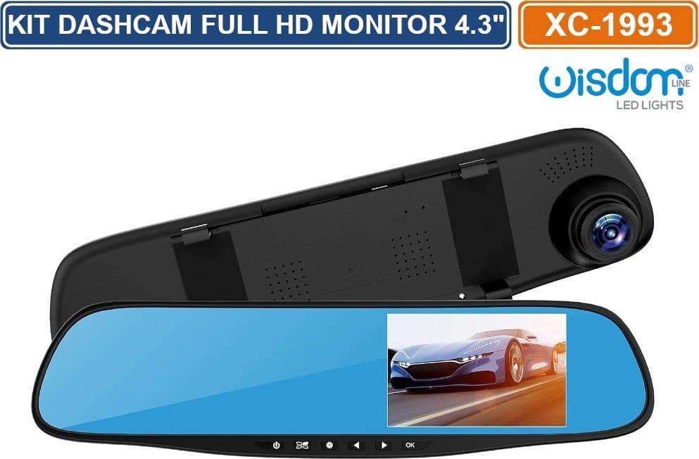 KIT SPECCHIETTO RETROVISORE MONITOR 4.3" CON DASHCAM E TELECAMERA RETROMARCIA REGISTRA SD CARD FULL HD 1080P - 3