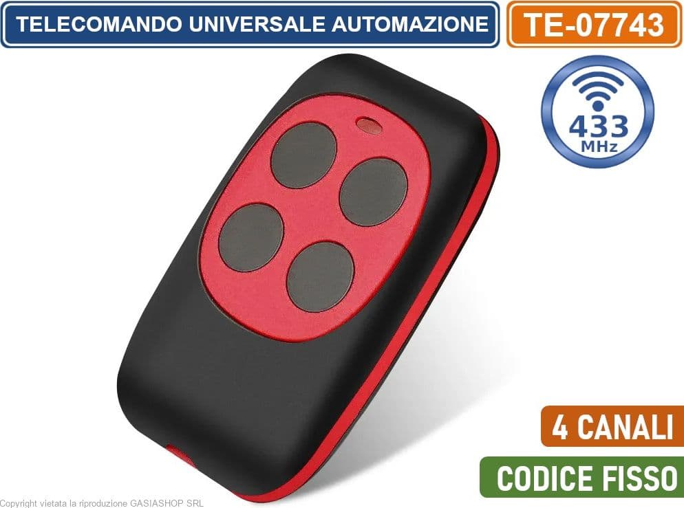 TELECOMANDO RADIOCOMANDO RF PER DUPLICAZIONE AUTOMAZIONE CANCELLI 4 CANALI FREQUENZA 433 MHZ CODICE FISSO COLORI ASSORTITI - 4