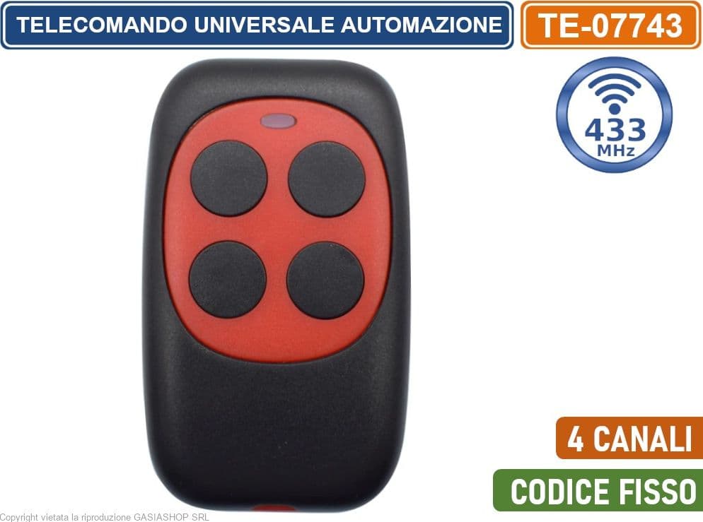 TELECOMANDO RADIOCOMANDO RF PER DUPLICAZIONE AUTOMAZIONE CANCELLI 4 CANALI FREQUENZA 433 MHZ CODICE FISSO COLORI ASSORTITI - 5