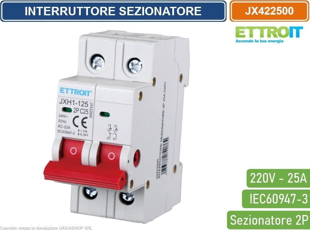 ETTROIT INTERRUTTORE DI ISOLAMENTO SEZIONATORE 2P 25A 220V - 4