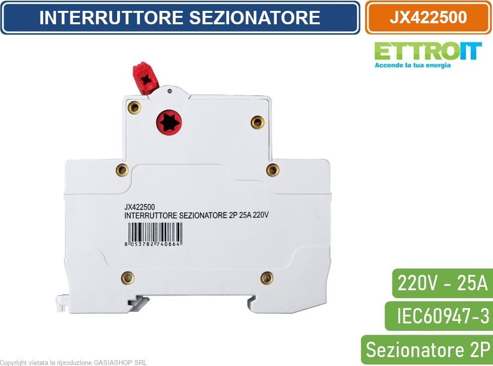 ETTROIT INTERRUTTORE DI ISOLAMENTO SEZIONATORE 2P 25A 220V - 3