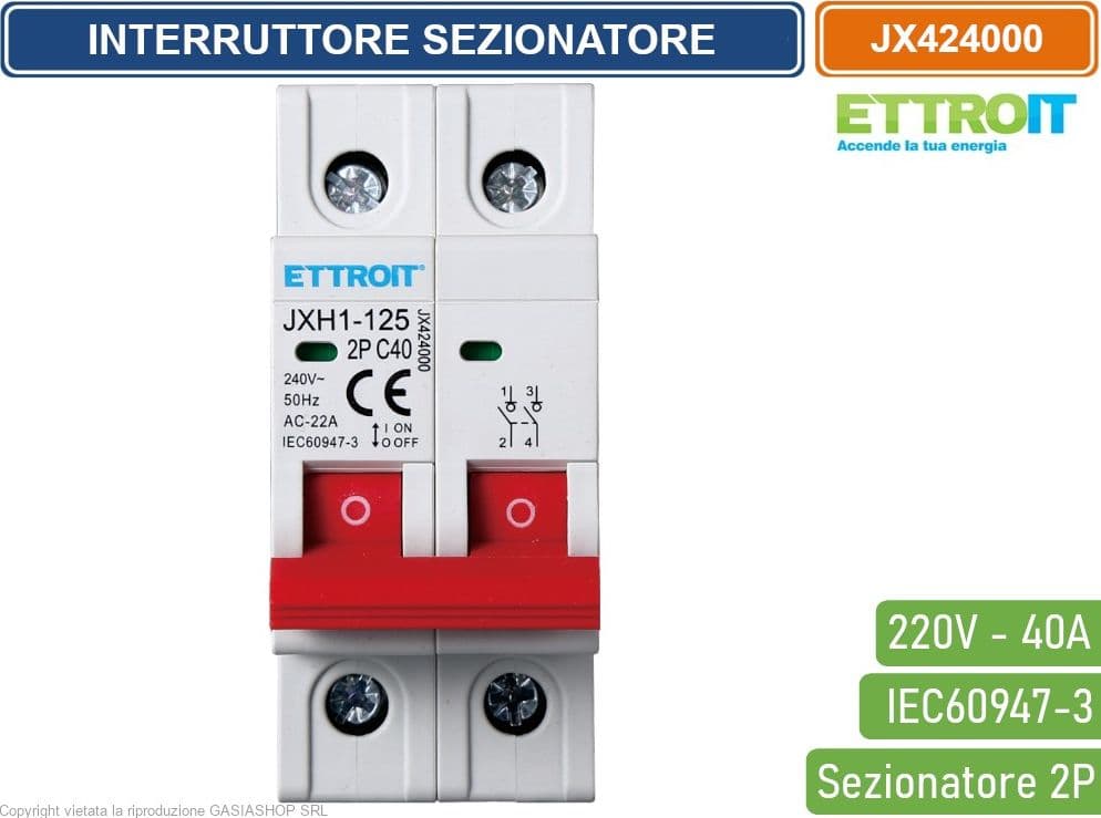 ETTROIT INTERRUTTORE DI ISOLAMENTO SEZIONATORE 2P 40A 220V - 2
