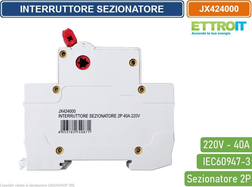 ETTROIT INTERRUTTORE DI ISOLAMENTO SEZIONATORE 2P 40A 220V - 3
