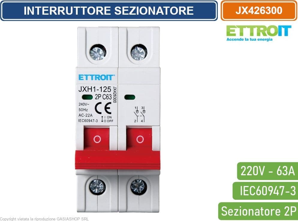ETTROIT INTERRUTTORE DI ISOLAMENTO SEZIONATORE 2P 63A 220V - 2