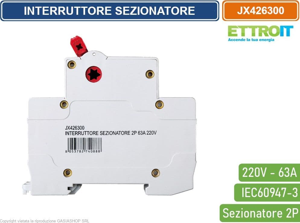 ETTROIT INTERRUTTORE DI ISOLAMENTO SEZIONATORE 2P 63A 220V - 3