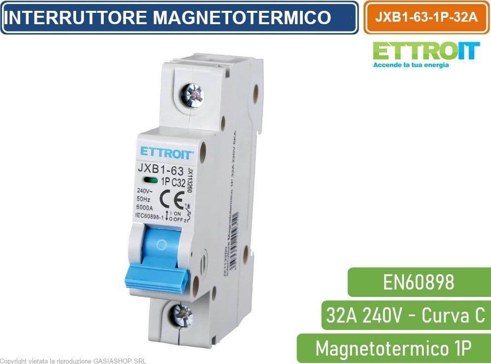 ETTROIT INTERRUTTORE MEGNETOTERMICO PER BARRA DIN 1 MODULO 1P 240V CURVA C 6KA 32A - 4