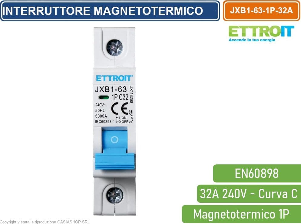 ETTROIT INTERRUTTORE MEGNETOTERMICO PER BARRA DIN 1 MODULO 1P 240V CURVA C 6KA 32A - 2