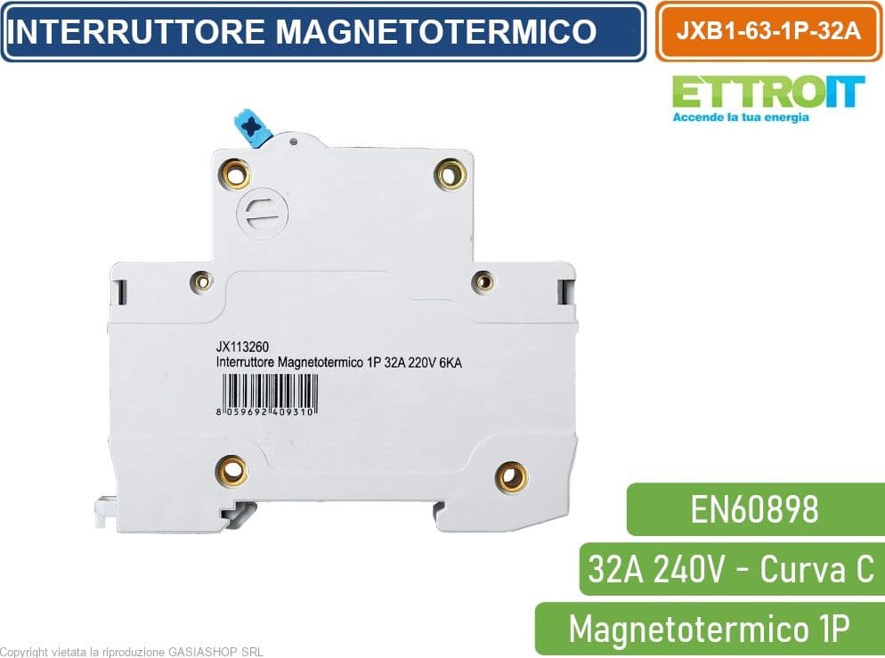 ETTROIT INTERRUTTORE MEGNETOTERMICO PER BARRA DIN 1 MODULO 1P 240V CURVA C 6KA 32A - 3