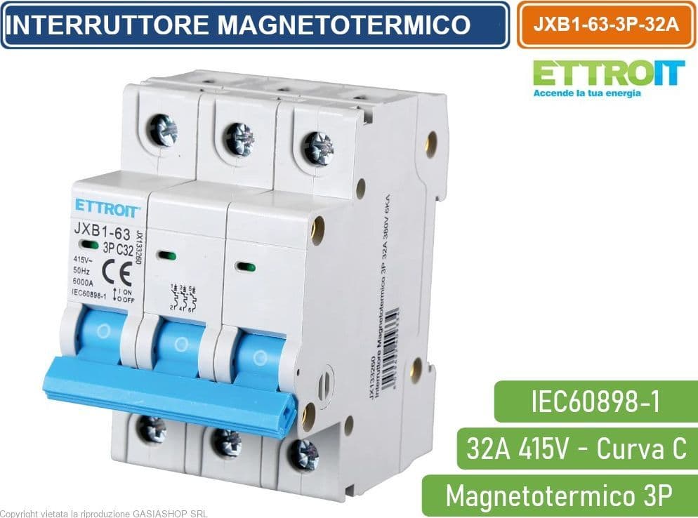 ETTROIT INTERRUTTORE MEGNETOTERMICO PER BARRA DIN 3 MODULI 3P 415V CURVA C 6KA 32A - 4