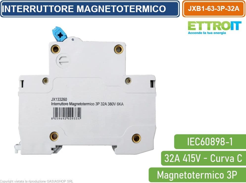 ETTROIT INTERRUTTORE MEGNETOTERMICO PER BARRA DIN 3 MODULI 3P 415V CURVA C 6KA 32A - 3