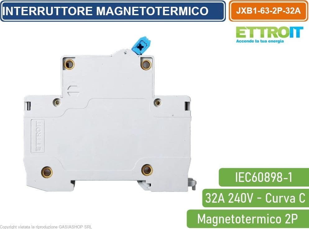 ETTROIT INTERRUTTORE MEGNETOTERMICO PER BARRA DIN 2 MODULI 2P 240V CURVA C 6KA 32A - 3