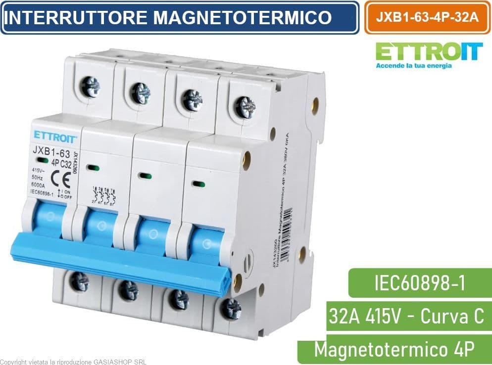 ETTROIT INTERRUTTORE MEGNETOTERMICO PER BARRA DIN 4 MODULI 4P 415V CURVA C 6KA 32A - 4