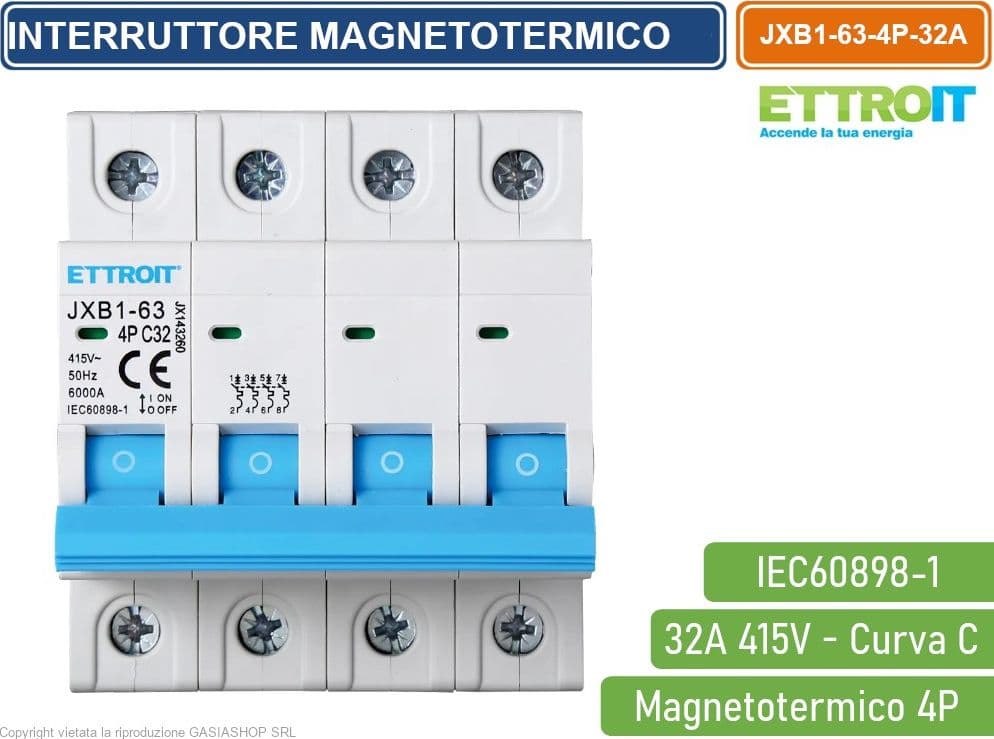 ETTROIT INTERRUTTORE MEGNETOTERMICO PER BARRA DIN 4 MODULI 4P 415V CURVA C 6KA 32A - 2