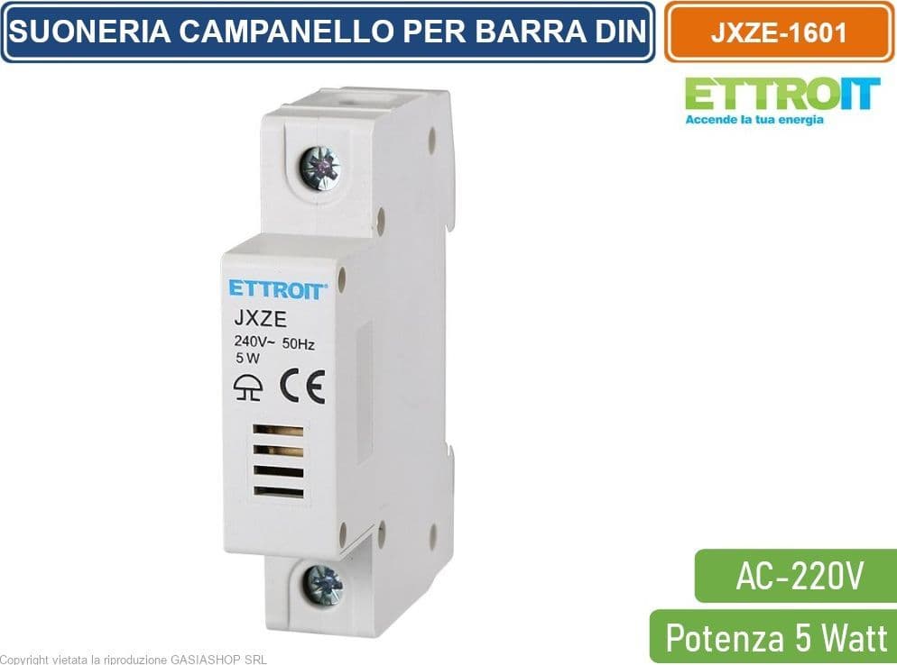 ETTROIT SUONERIA CAMPANELLO SU GUIDA DIN OCCUPA 1 MODULO AC 220V CON POTENZA 5W - 4