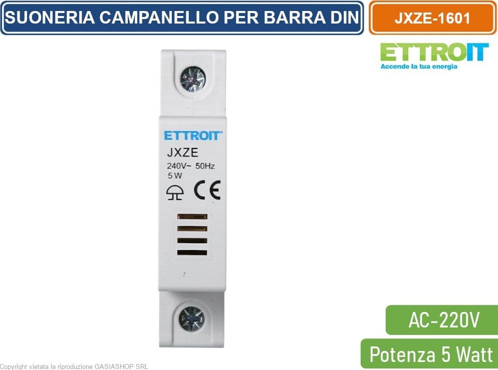 ETTROIT SUONERIA CAMPANELLO SU GUIDA DIN OCCUPA 1 MODULO AC 220V CON POTENZA 5W - 2