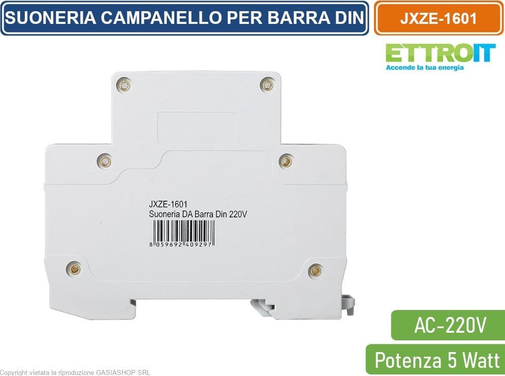 ETTROIT SUONERIA CAMPANELLO SU GUIDA DIN OCCUPA 1 MODULO AC 220V CON POTENZA 5W - 3